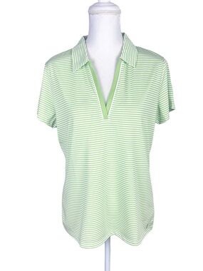 IZOD Golf Women's Lime Green White Striped Short Sleeve Polo Shirt V-Neck XXL